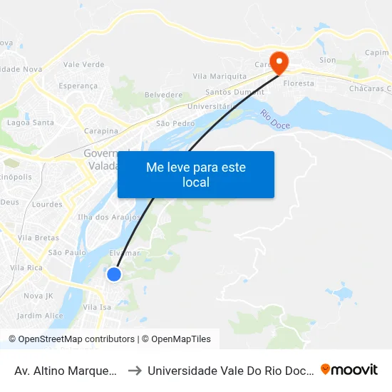 Av. Altino Marques, 300 to Universidade Vale Do Rio Doce - Ceu map