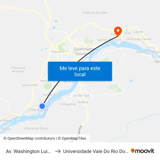 Av. Washington Luís, 3347 to Universidade Vale Do Rio Doce - Ceu map