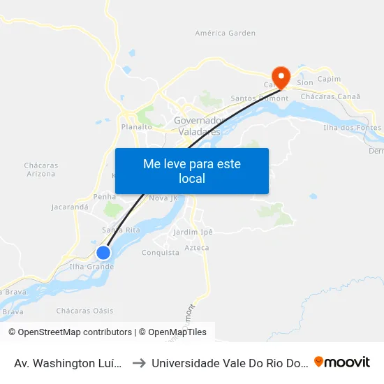 Av. Washington Luís, 3005 to Universidade Vale Do Rio Doce - Ceu map