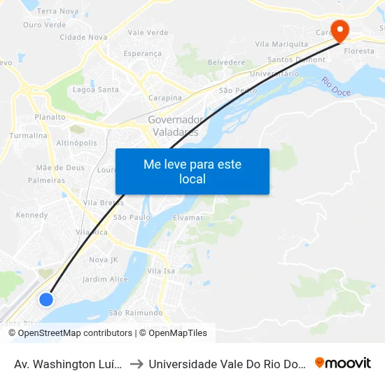 Av. Washington Luís, 700 to Universidade Vale Do Rio Doce - Ceu map