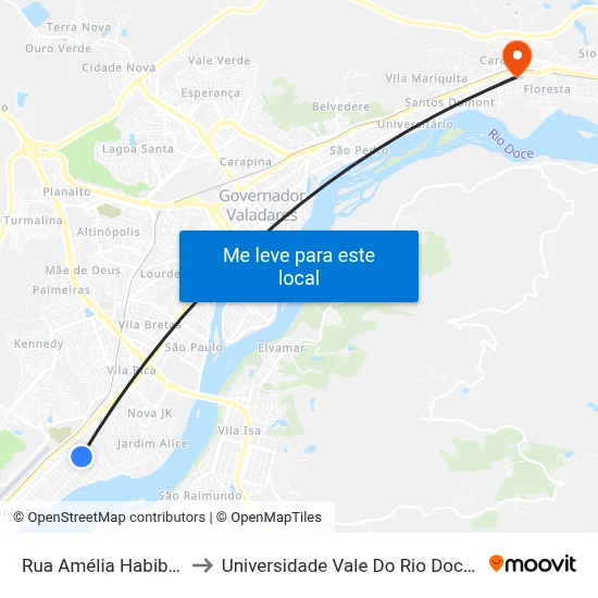 Rua Amélia Habib, 298 to Universidade Vale Do Rio Doce - Ceu map