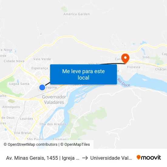 Av. Minas Gerais, 1455 | Igreja De Nossa Senhora Das Graças to Universidade Vale Do Rio Doce - Ceu map