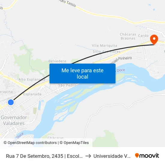 Rua 7 De Setembro, 2435 | Escola Estadual Pedro Joaquim Nascimento to Universidade Vale Do Rio Doce - Ceu map