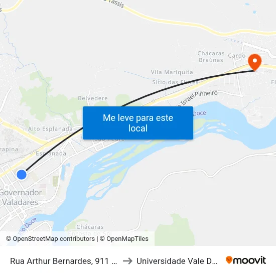Rua Arthur Bernardes, 911 | Praça De Esportes to Universidade Vale Do Rio Doce - Ceu map
