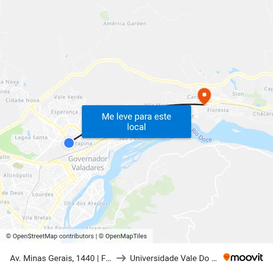 Av. Minas Gerais, 1440 | Farmácia Indiana to Universidade Vale Do Rio Doce - Ceu map