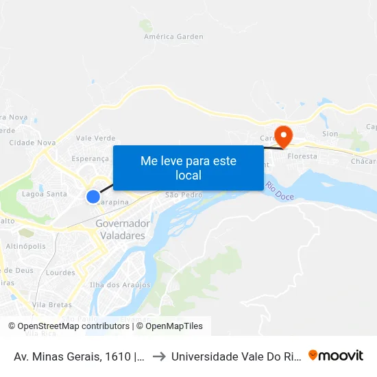 Av. Minas Gerais, 1610 | Coelho Diniz to Universidade Vale Do Rio Doce - Ceu map