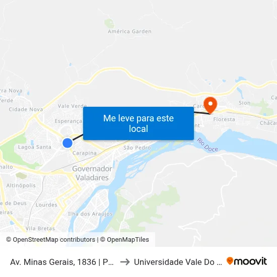 Av. Minas Gerais, 1836 | Praça Da Waldinely to Universidade Vale Do Rio Doce - Ceu map