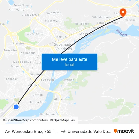 Av. Wenceslau Braz, 765 | Clínica Saúde Oral to Universidade Vale Do Rio Doce - Ceu map