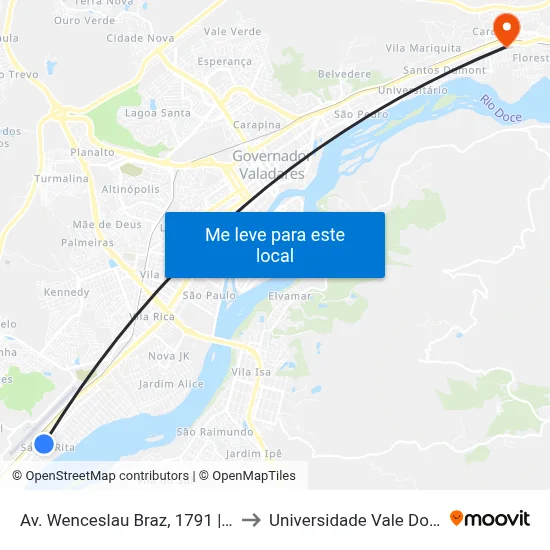 Av. Wenceslau Braz, 1791 | Auto Escola Atual to Universidade Vale Do Rio Doce - Ceu map