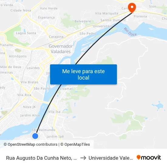 Rua Augusto Da Cunha Neto, S/N - Governador Valadares to Universidade Vale Do Rio Doce - Ceu map