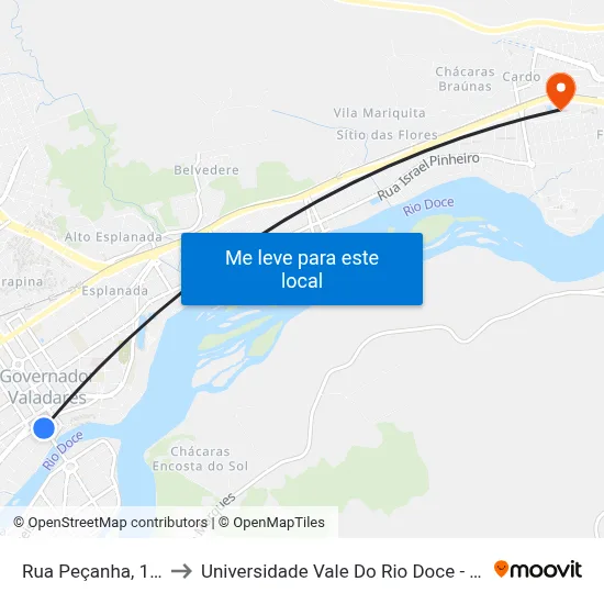 Rua Peçanha, 105 to Universidade Vale Do Rio Doce - Ceu map