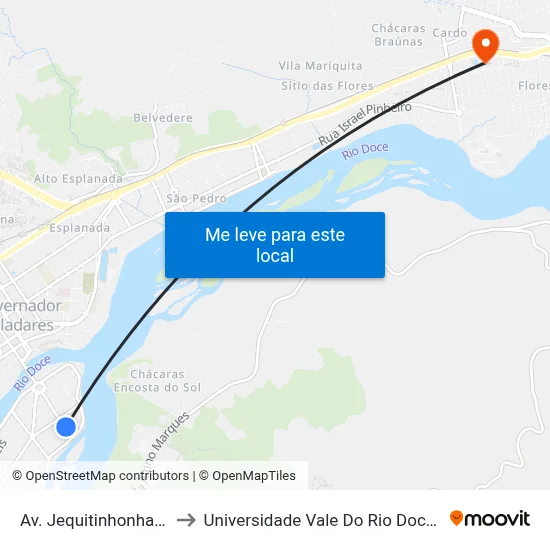 Av. Jequitinhonha, 397 to Universidade Vale Do Rio Doce - Ceu map