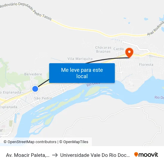 Av. Moacir Paleta, 800 to Universidade Vale Do Rio Doce - Ceu map