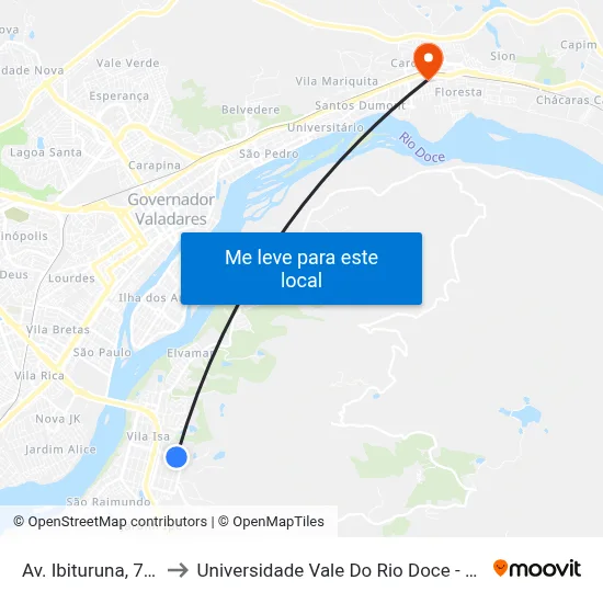 Av. Ibituruna, 760 to Universidade Vale Do Rio Doce - Ceu map