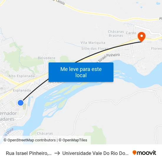 Rua Israel Pinheiro, 1863 to Universidade Vale Do Rio Doce - Ceu map