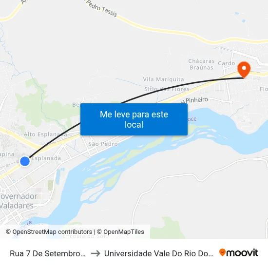 Rua 7 De Setembro, 2096 to Universidade Vale Do Rio Doce - Ceu map