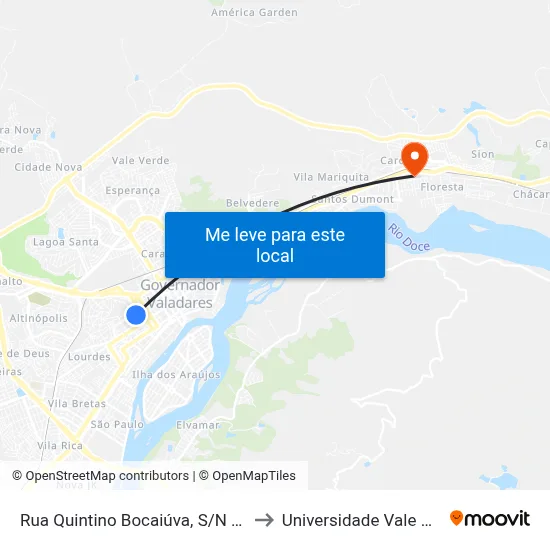 Rua Quintino Bocaiúva, S/N - Governador Valadares to Universidade Vale Do Rio Doce - Ceu map