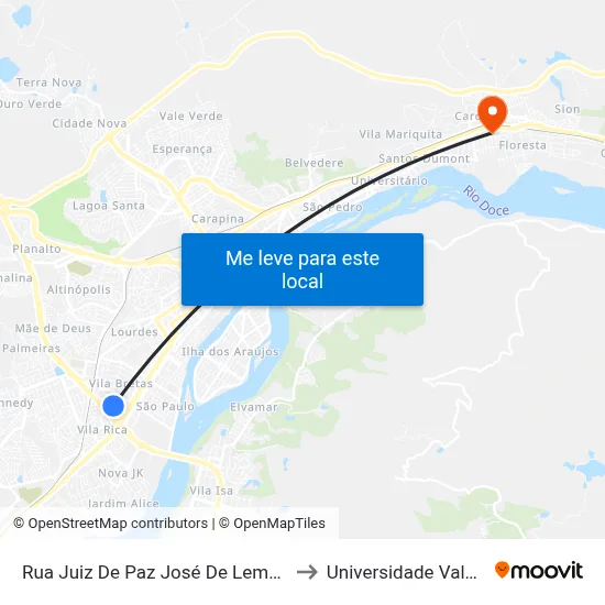 Rua Juiz De Paz José De Lemos, 695 | Empresa Valadarense to Universidade Vale Do Rio Doce - Ceu map