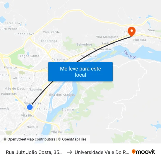 Rua Juiz João Costa, 3591 | Diocesano to Universidade Vale Do Rio Doce - Ceu map