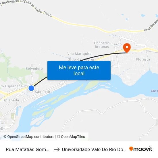 Rua Matatias Gomes, 373 to Universidade Vale Do Rio Doce - Ceu map