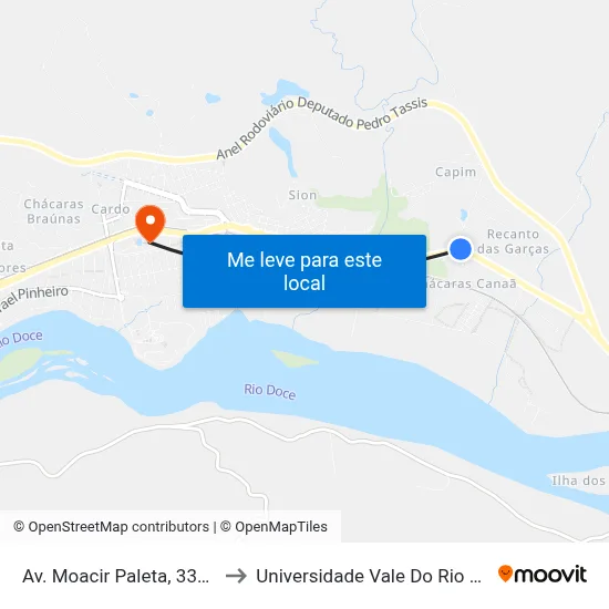 Av. Moacir Paleta, 3355 | Aabb to Universidade Vale Do Rio Doce - Ceu map