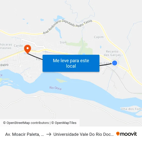 Av. Moacir Paleta, 4105 to Universidade Vale Do Rio Doce - Ceu map
