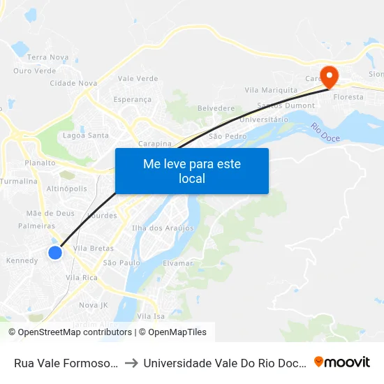 Rua Vale Formoso, 352 to Universidade Vale Do Rio Doce - Ceu map