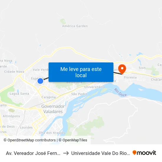 Av. Vereador José Fernandes, 352 to Universidade Vale Do Rio Doce - Ceu map