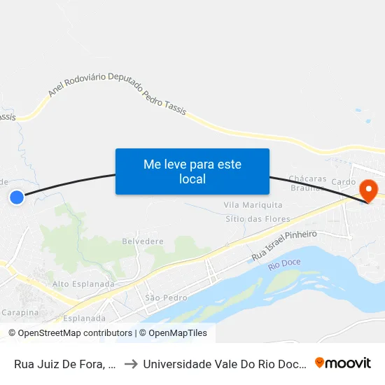 Rua Juiz De Fora, 1099 to Universidade Vale Do Rio Doce - Ceu map