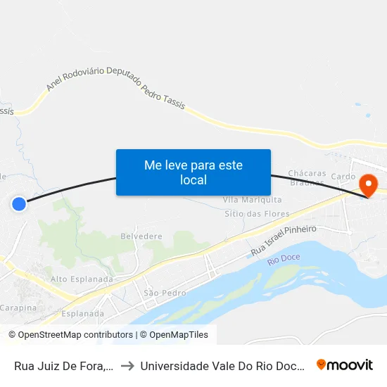 Rua Juiz De Fora, 955 to Universidade Vale Do Rio Doce - Ceu map