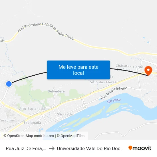 Rua Juiz De Fora, 757 to Universidade Vale Do Rio Doce - Ceu map