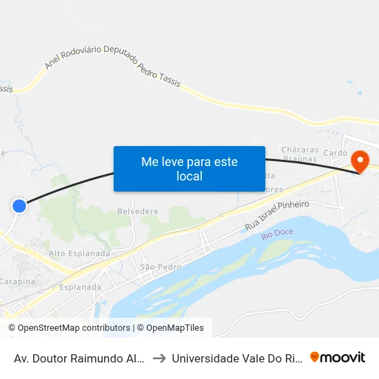 Av. Doutor Raimundo Albergária, 435 to Universidade Vale Do Rio Doce - Ceu map
