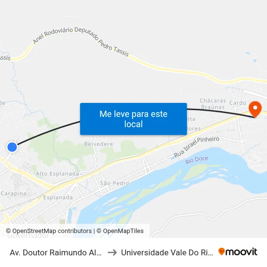 Av. Doutor Raimundo Albergária, 285 to Universidade Vale Do Rio Doce - Ceu map