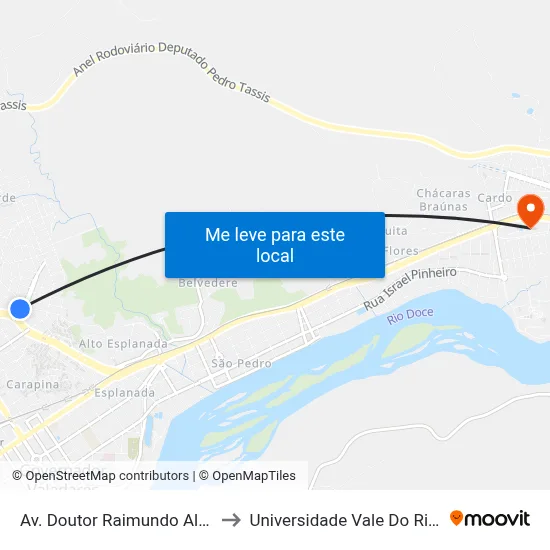 Av. Doutor Raimundo Albergária, 101 to Universidade Vale Do Rio Doce - Ceu map
