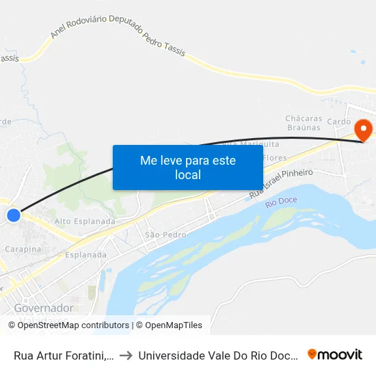 Rua Artur Foratini, 491 to Universidade Vale Do Rio Doce - Ceu map