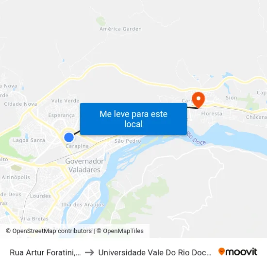 Rua Artur Foratini, 269 to Universidade Vale Do Rio Doce - Ceu map