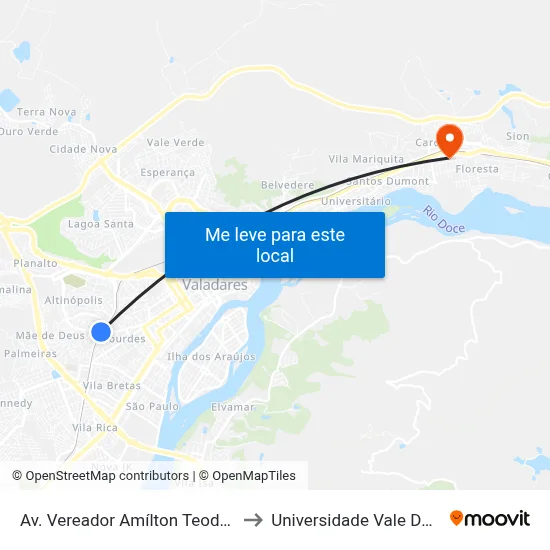 Av. Vereador Amílton Teodoro Guimarães, 904 to Universidade Vale Do Rio Doce - Ceu map