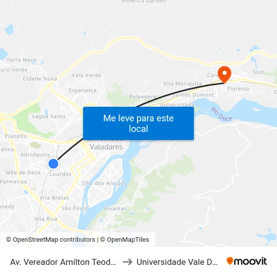 Av. Vereador Amílton Teodoro Guimarães, 540 to Universidade Vale Do Rio Doce - Ceu map