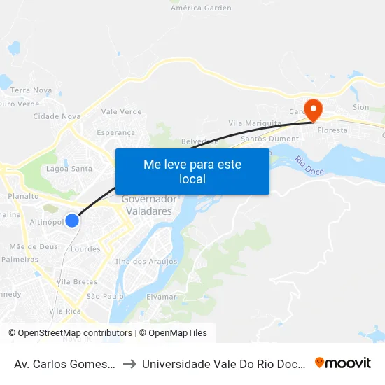 Av. Carlos Gomes, 250 to Universidade Vale Do Rio Doce - Ceu map