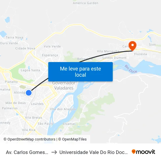 Av. Carlos Gomes, 432 to Universidade Vale Do Rio Doce - Ceu map