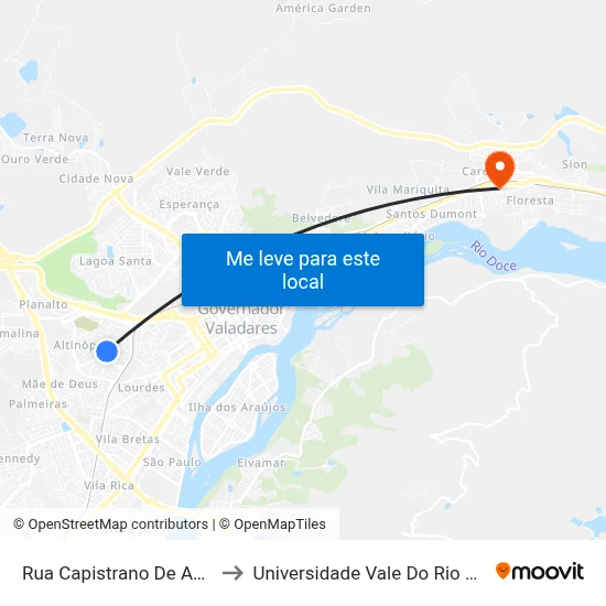 Rua Capistrano De Abreu, 270 to Universidade Vale Do Rio Doce - Ceu map