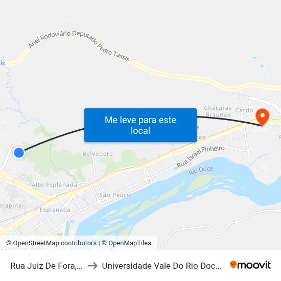 Rua Juiz De Fora, 514 to Universidade Vale Do Rio Doce - Ceu map