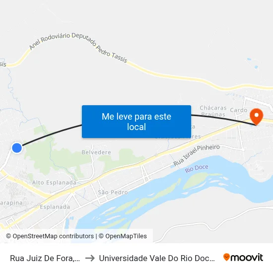 Rua Juiz De Fora, 585 to Universidade Vale Do Rio Doce - Ceu map