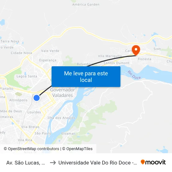 Av. São Lucas, 231 to Universidade Vale Do Rio Doce - Ceu map