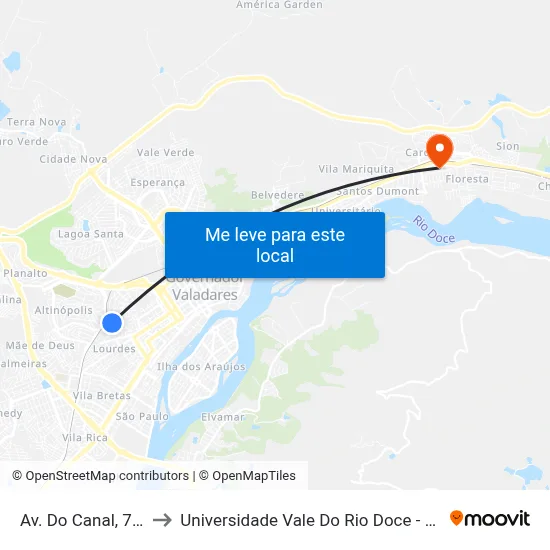 Av. Do Canal, 777 to Universidade Vale Do Rio Doce - Ceu map