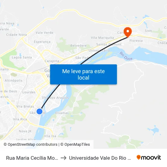 Rua Maria Cecília Moreira, 79 to Universidade Vale Do Rio Doce - Ceu map