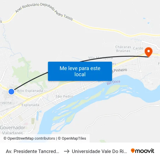 Av. Presidente Tancredo Neves, 499 to Universidade Vale Do Rio Doce - Ceu map