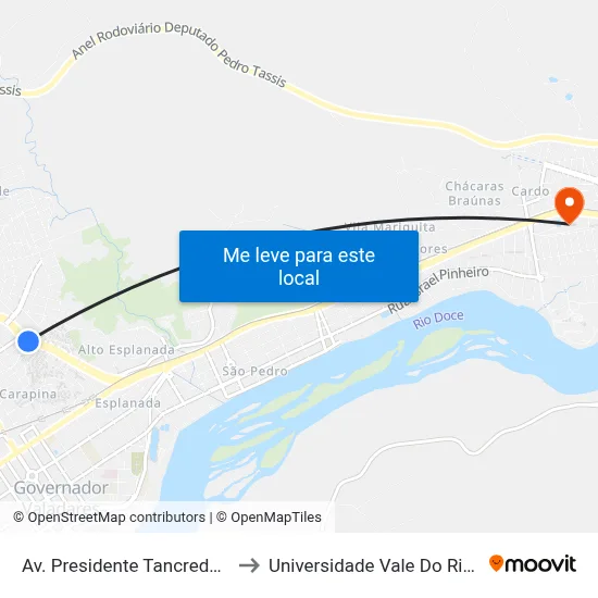 Av. Presidente Tancredo Neves, 888 to Universidade Vale Do Rio Doce - Ceu map