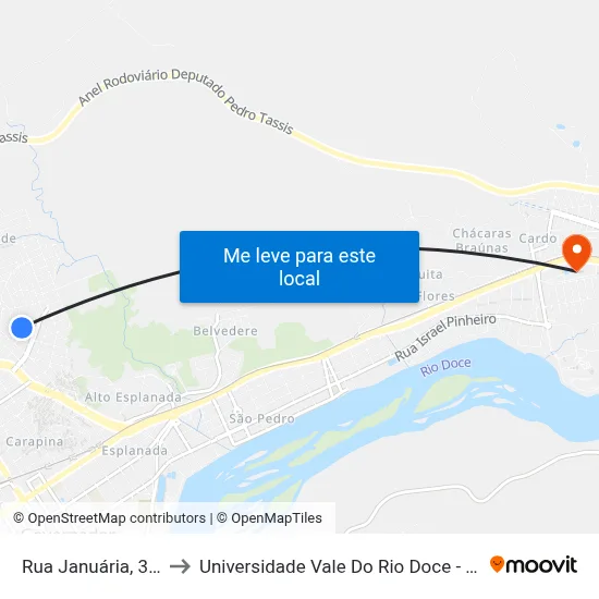 Rua Januária, 308 to Universidade Vale Do Rio Doce - Ceu map