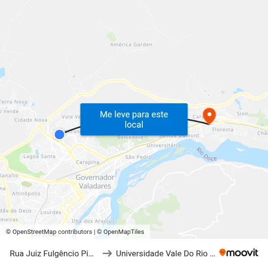 Rua Juiz Fulgêncio Pimenta, 255 to Universidade Vale Do Rio Doce - Ceu map